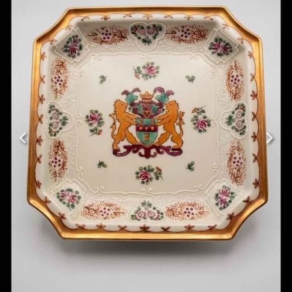 Unbranded Other - Vintage Porcelain Crested Square Dish Elegant Decorative Serving Tray